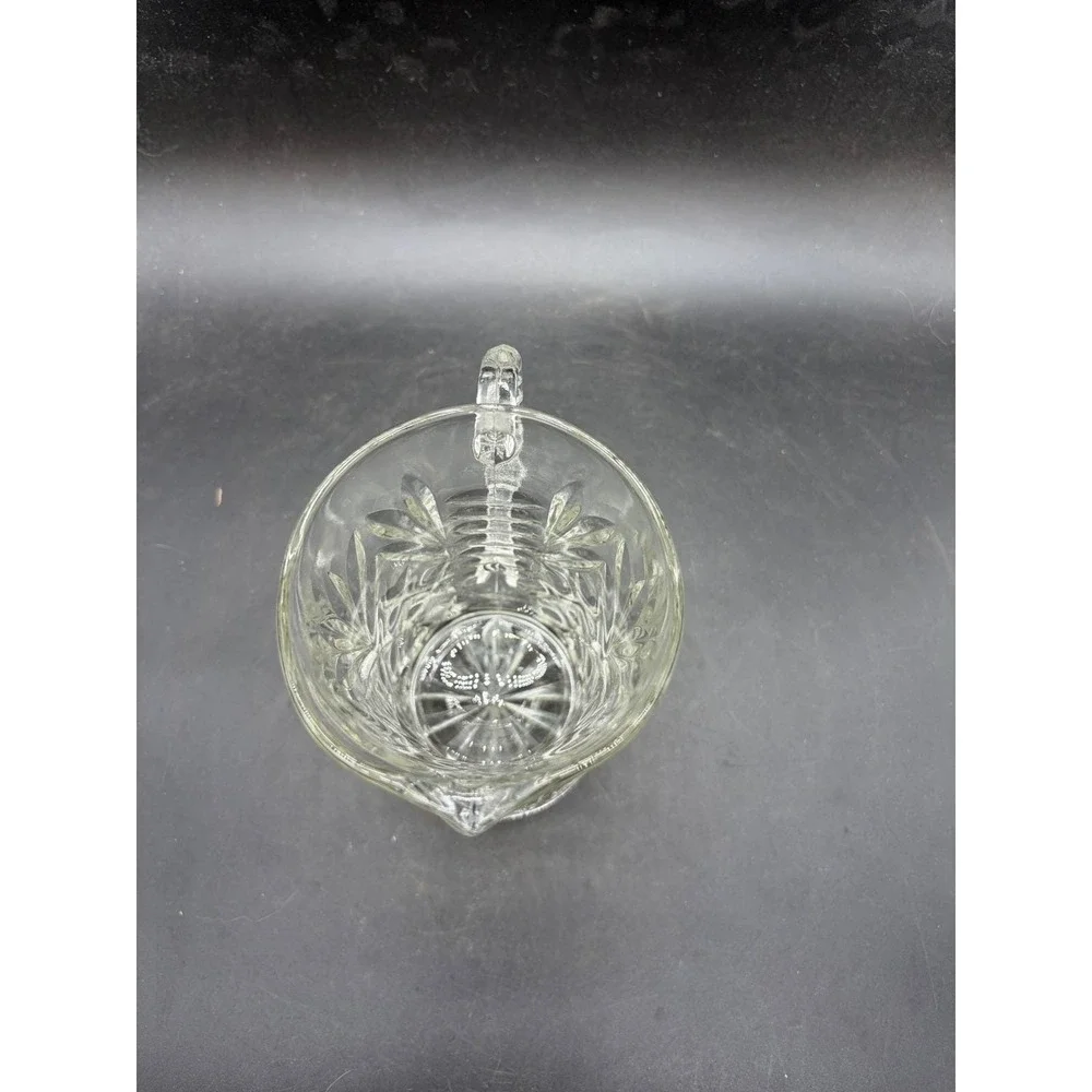 Vintage Clear Pressed Glass Pitcher Diamond Point Fan Pattern Small Creamer 5in